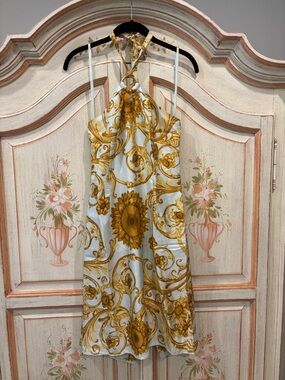 J. McLaughlin Dress Size 0 silk sunflower print bamboo halter dress vintage